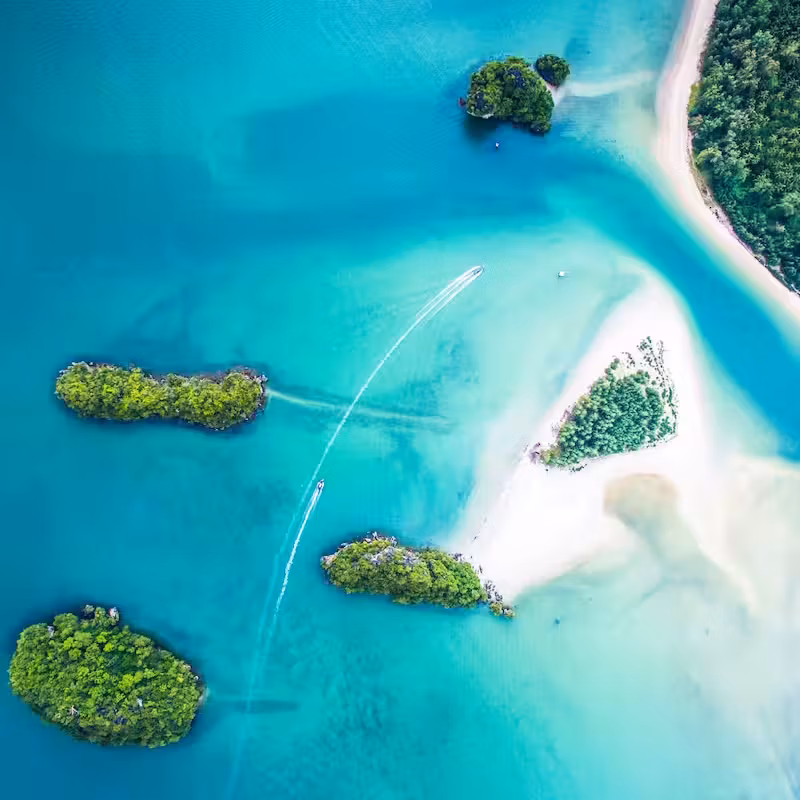 Birds-eye view of an archipelago of small islands